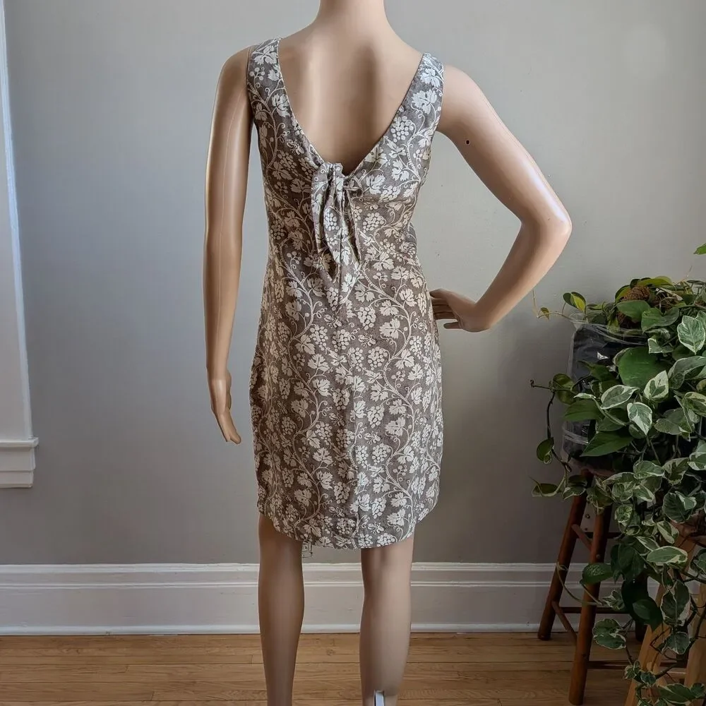 Vintage 90s Dressage Silk Mini Dress Tie Back Grapevine Summer Size 10